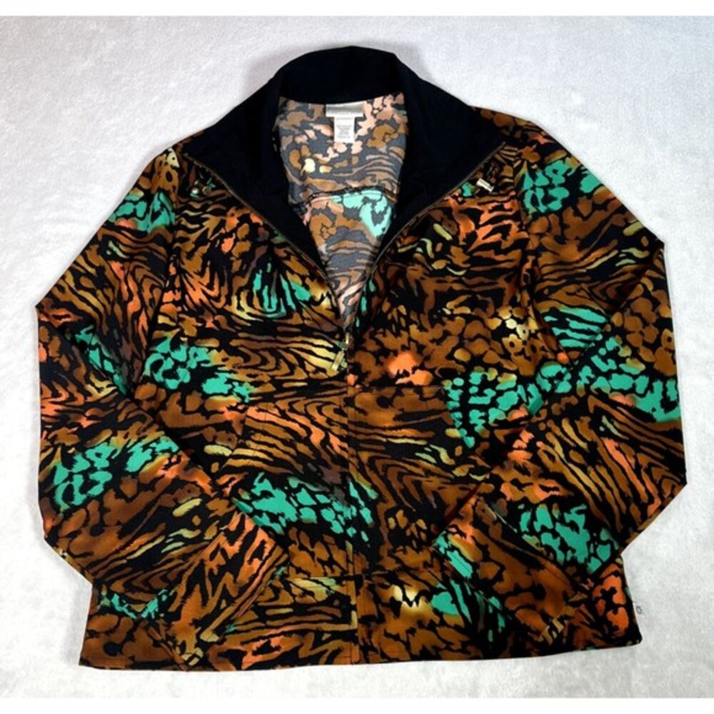 Zenergy Chico's Jacket Womens S Full Zip Multicolor Animal Print Lightweight